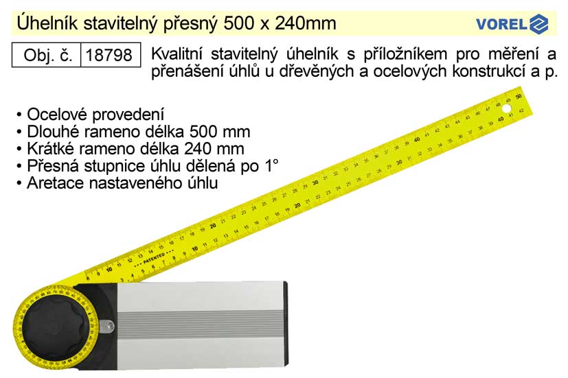 Úhelník stavitelný přesný 500 x 240mm 0.6 Kg NÁŘADÍ Sklad2 TO-18798 1