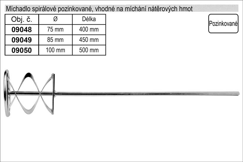 Míchadlo Turbo 100 x 500 mm pozinkované 0.425 Kg NÁŘADÍ Sklad2 TO-09050 2