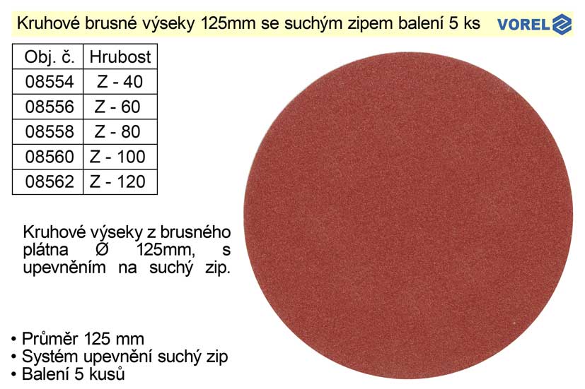 Brusný výsek 125mm Z100 se suchým zipem balení 5 kusů 0.058 Kg NÁŘADÍ Sklad2 TO-08560 10