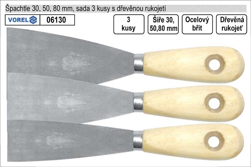 Špachtle Standart  sada 3 kusy 30,50,80mm 0.14 Kg NÁŘADÍ Sklad2 TO-06130
