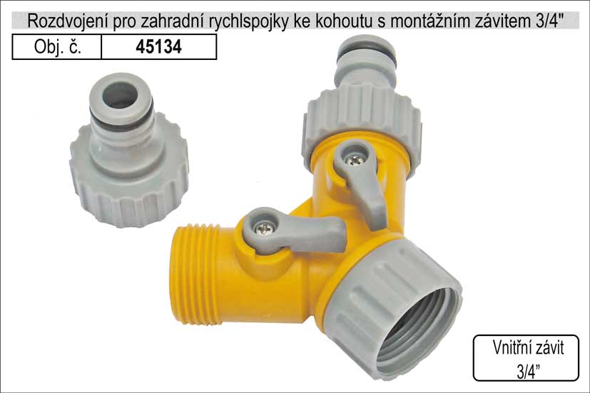 Rozdvojení pro zahradní rychlspojky ke kohoutu s montážním závitem 3/4" 0.07 Kg NÁŘADÍ Sklad2 45134