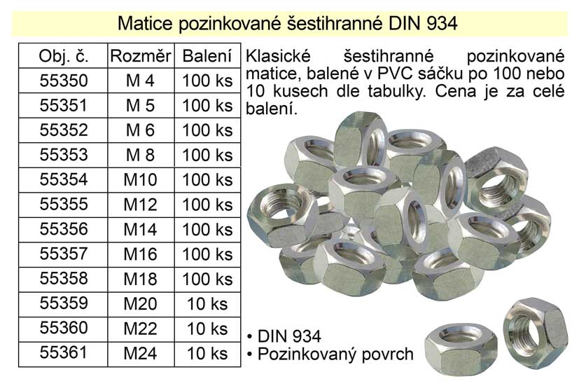 Matice šestihranná M 8 pozinovaná balení 100 kusů 0.462 Kg NÁŘADÍ Sklad2 55353 5