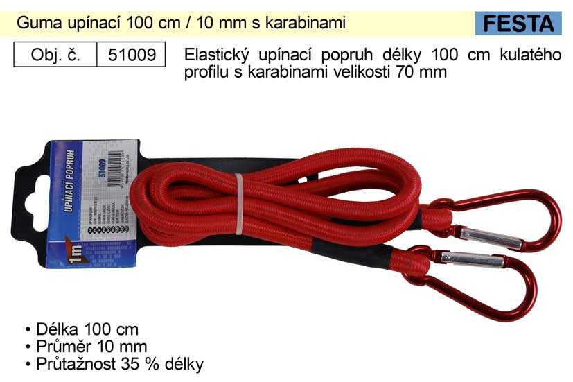 Guma upínací 1000x10mm s karabinami 0.1885 Kg NÁŘADÍ Sklad2 51009