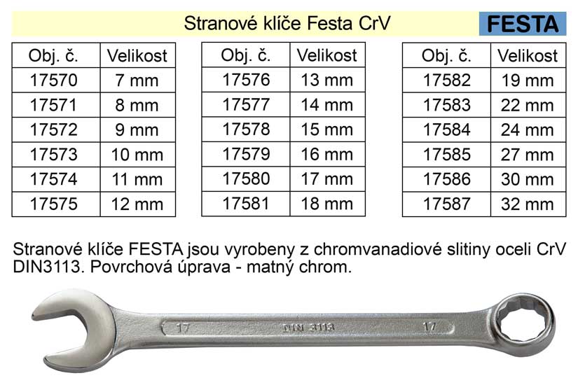 Očkoplochý klíč FESTA 15mm CrV 0.0945 Kg NÁŘADÍ Sklad2 17578
