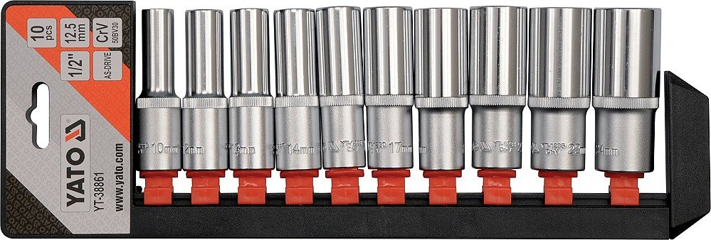 YATO Gola ořechy šestihranné prodloužené 1/2" sada 10 ks 10-24mm 1.6 Kg NÁŘADÍ Sklad2 YT-38861