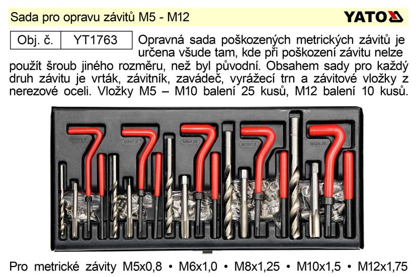 YATO Sada pro opravu závitů M5 - M12 YT-1763 2.25 Kg NÁŘADÍ Sklad2 YT-1763 1