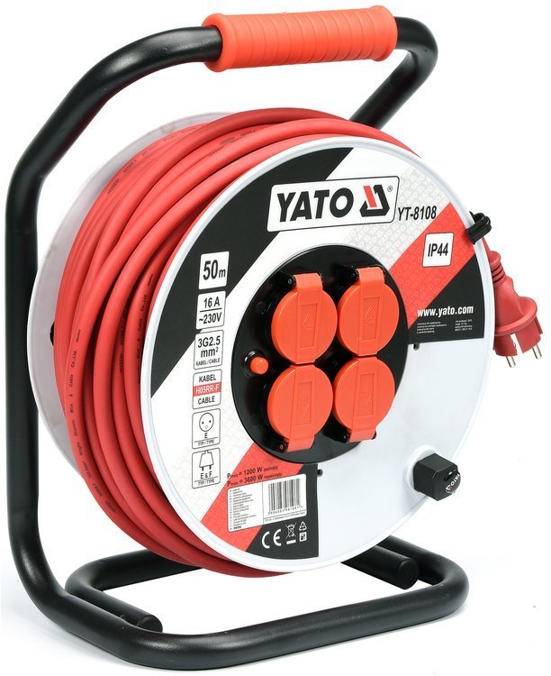 YATO Prodlužovací kabel na cívce 50m, 230V 3x2,5mm, gumová izolace, 4 zásuvky YT-8108 11.5 Kg NÁŘADÍ Sklad2 YT-8108 1