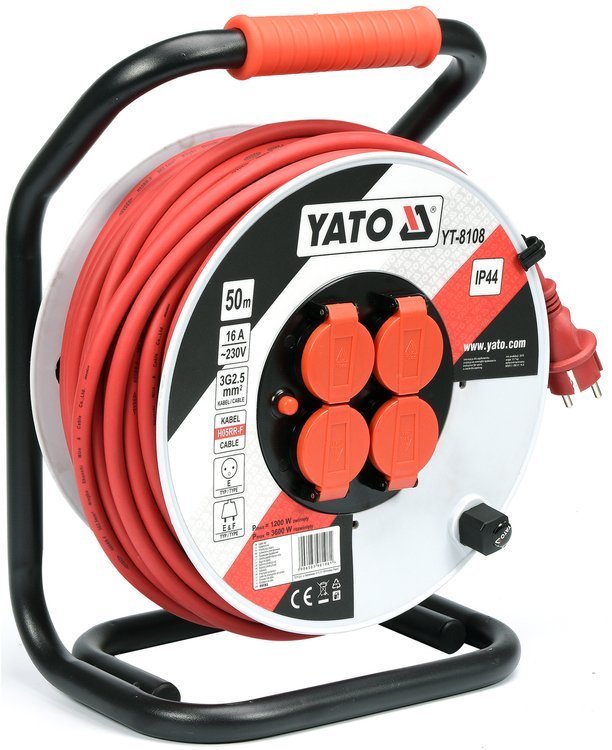 YATO Prodlužovací kabel na cívce 50m, 230V 3x2,5mm, gumová izolace, 4 zásuvky YT-8108 11.5 Kg NÁŘADÍ Sklad2 YT-8108