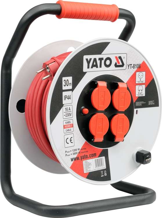 YATO Prodlužovací kabel na cívce 30m, 230V 3x2,5mm, gumová izolace, 4 zásuvky YT-8106 8.5 Kg NÁŘADÍ Sklad2 YT-8106