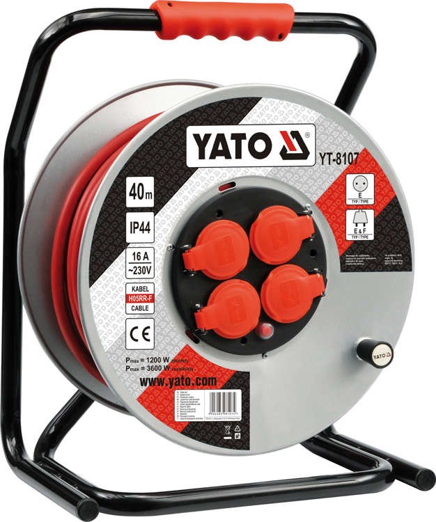 YATO Prodlužovací kabel na cívce 40m, 230V 3x2,5mm, gumová izolace, 4 zásuvky YT-8107 10 Kg NÁŘADÍ Sklad2 YT-8107