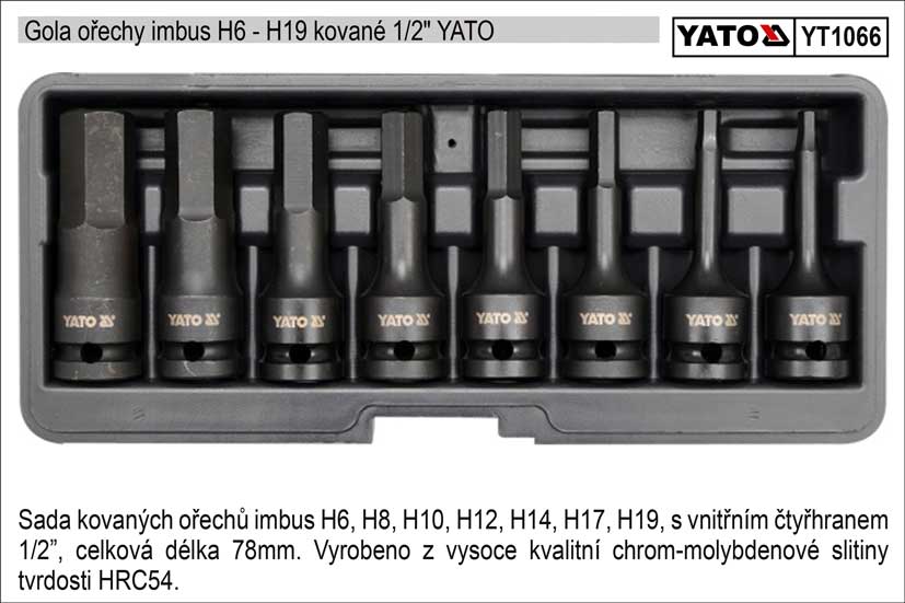 YATO Zástrčné hlavice IMBUS H6-H19 gola ořechy sada 8 kusů kované 1.4 Kg NÁŘADÍ Sklad2 YT-1066 4