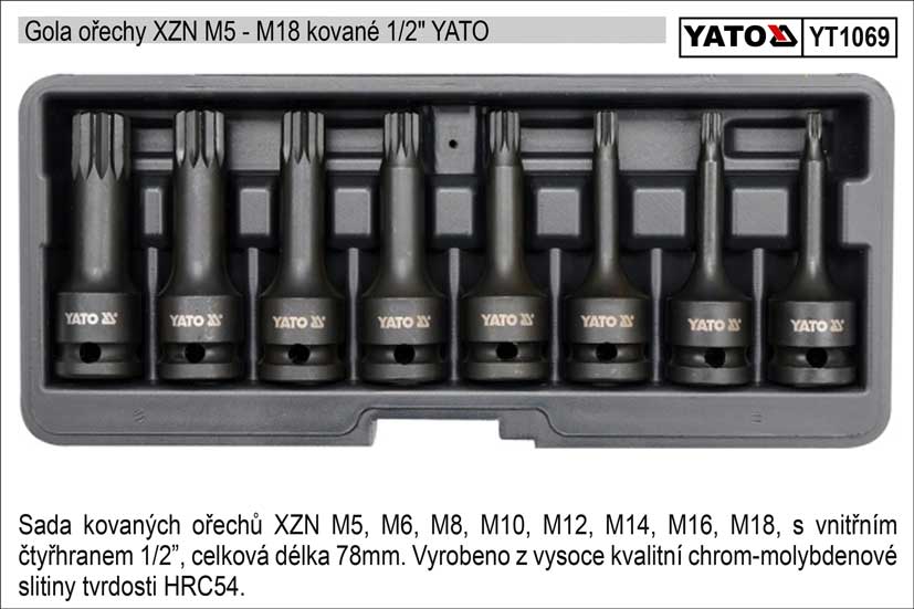 YATO Zástrčné hlavice XZN M5-M18 gola ořechy sada 8 kusů kované 1.167 Kg NÁŘADÍ Sklad2 YT-1069