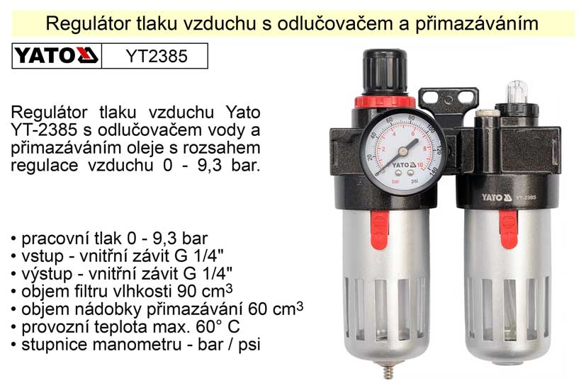 YATO Regulátor tlaku vzduchu s odlučovačem a přimazáváním, 1/4", redukční ventil YT-2385 1.112 Kg NÁŘADÍ Sklad2 YT-2385