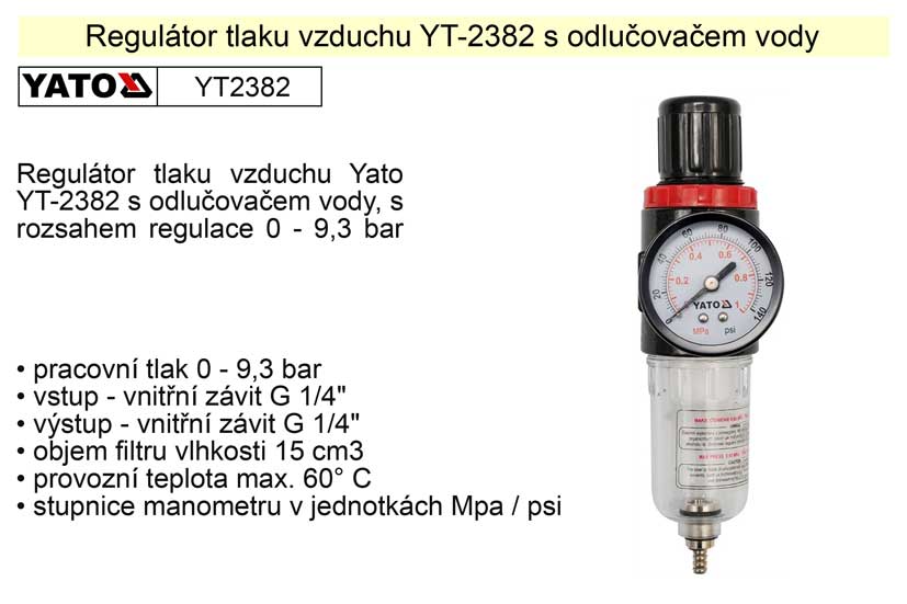 YATO Regulátor tlaku vzduchu s odlučovačem, 1/4", redukční ventil YT-2382 0.31 Kg NÁŘADÍ Sklad2 YT-2382 4