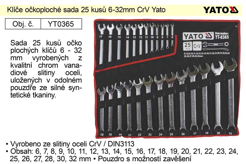 Klíče očkoploché sada 25 kusů 6-32mm CrV Yato 5.667 Kg NÁŘADÍ Sklad2 YT-0365