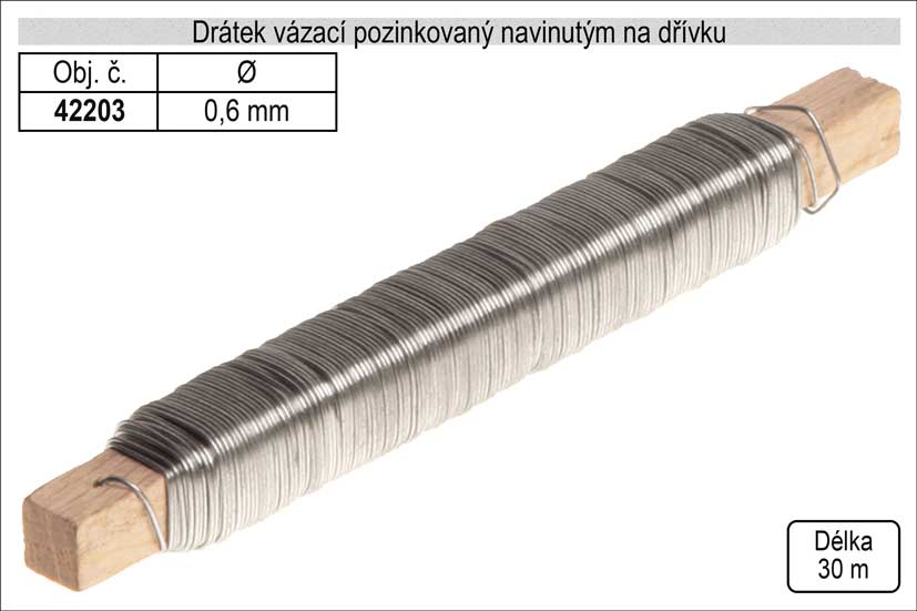 Drátek vázací pozinkovaný 0,6mm délka 30m na dřívku 0.074 Kg NÁŘADÍ Sklad2 42203 14