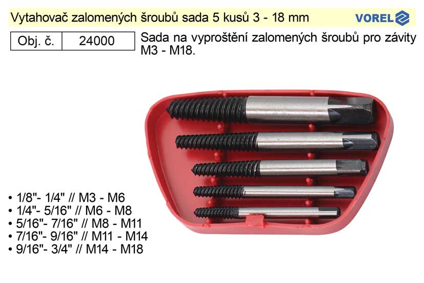 Vytahovač zalomených šroubů sada 5 kusů 3 - 18 mm 0.12 Kg NÁŘADÍ Sklad2 TR212219 2