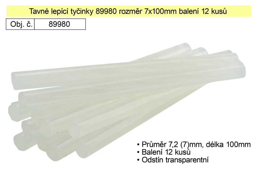 Tavné lepící tyčinky 89980 rozměr 7x100mm balení 12 kusů 0.0495 Kg NÁŘADÍ Sklad2 89980