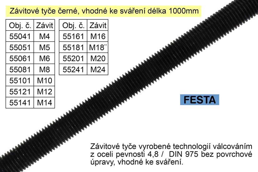 Závitová tyč černá  M4x1000mm 0.074 Kg NÁŘADÍ Sklad2 55041