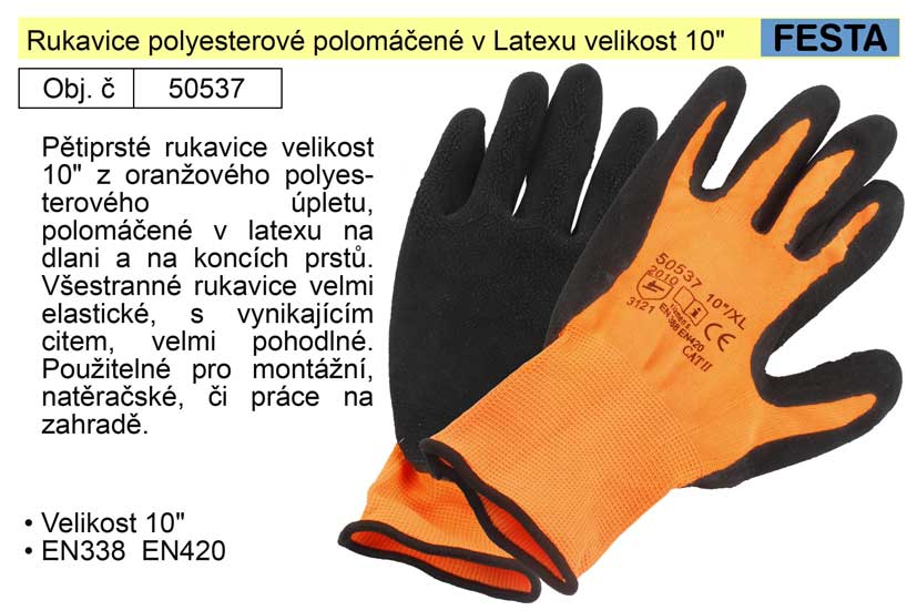 Rukavice polyesterové polomáčené v Latexu velikost 10" 0.056 Kg NÁŘADÍ Sklad2 50537 3