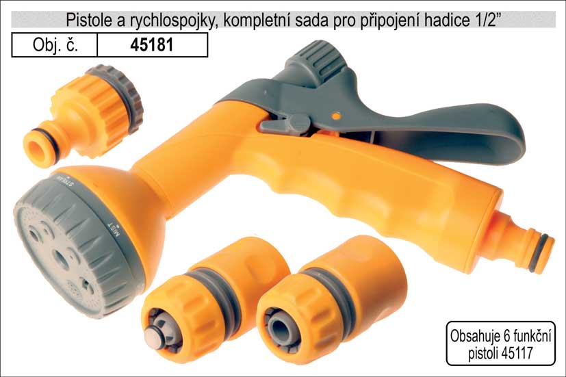 Rozstřikovač 6 fukční a rychlospojky kompletní sada pro zahradní hadici 1/2" 0.2245 Kg NÁŘADÍ Sklad2 45181