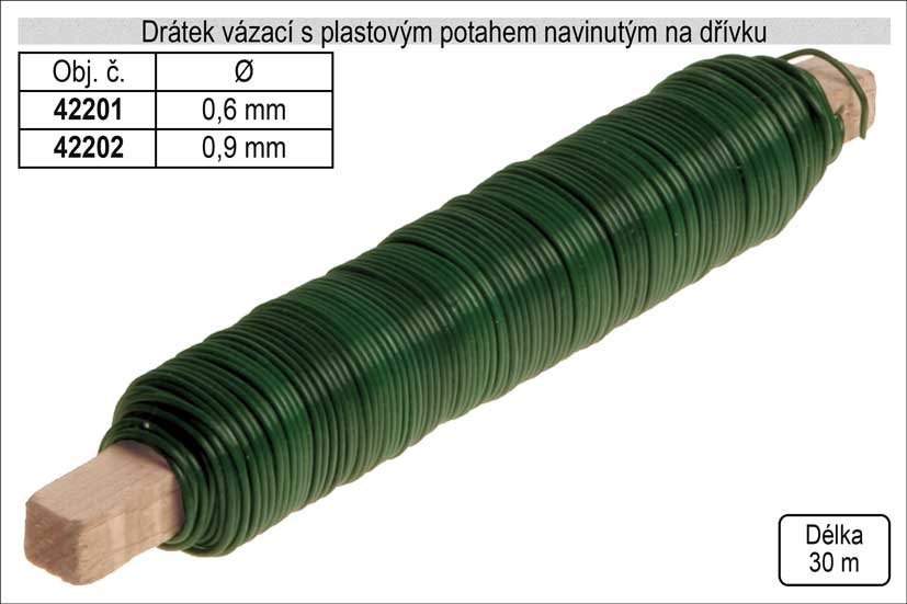 Drátek vázací s PVC potahem 0,6mm délka 30m na dřívku 0.055 Kg NÁŘADÍ Sklad2 42201 37