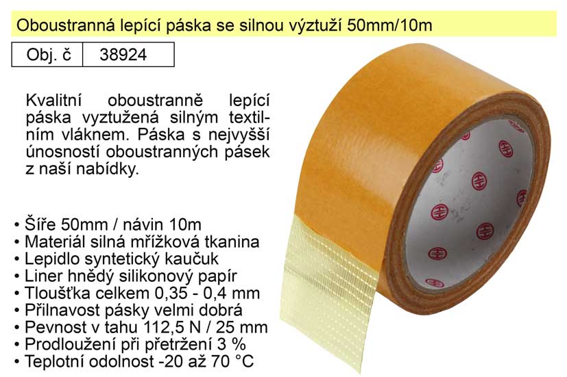 Oboustranná lepící páska se silnou výztuží 50mm/10m 0.194 Kg NÁŘADÍ Sklad2 38924 3