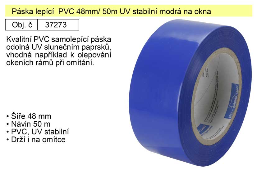 Páska lepící  PVC 48mm/ 50m UV stabilní modrá na okna 0.297 Kg NÁŘADÍ Sklad2 37273
