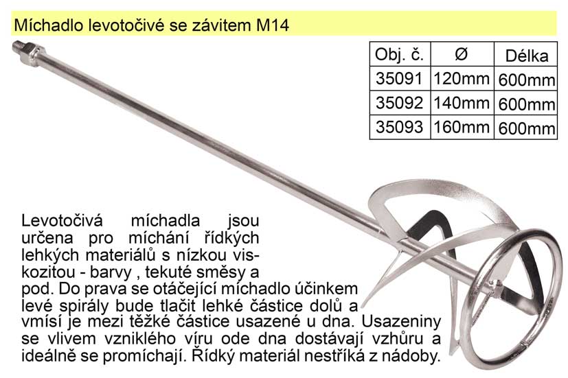 Míchadlo levotočivé se závitem 120 x 600 mm 1.1435 Kg NÁŘADÍ Sklad2 35091 4