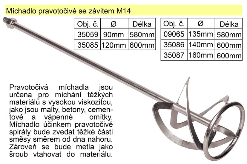 Míchadlo pravotočivé se závitem 140 x 600 mm 1.261 Kg NÁŘADÍ Sklad2 35086 2