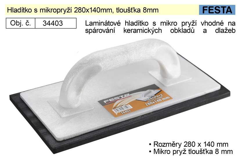 Hladítko s mikropryží 280x140mm, tloušťka 8mm 0.342 Kg NÁŘADÍ Sklad2 34403