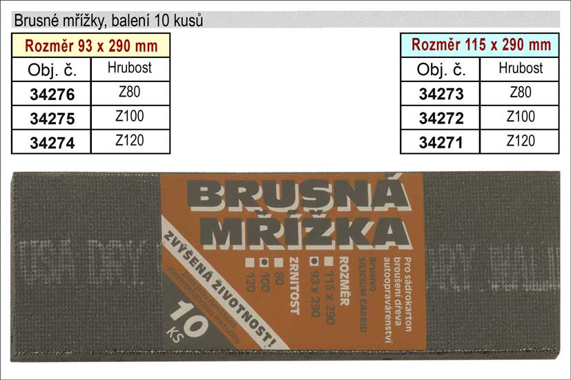 Brusné mřížky  93x290mm  hrubost  80 balení 10 kusů 0.1885 Kg NÁŘADÍ Sklad2 34276 1