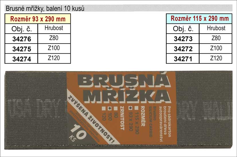Brusné mřížky 115x290mm  hrubost 120 balení 10 kusů 0.1875 Kg NÁŘADÍ Sklad2 34271