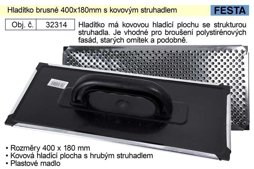 Hladítko brusné 400x180mm na fasádní polystyrén s kovovým struhadlem 0.755 Kg NÁŘADÍ Sklad2 32314 1