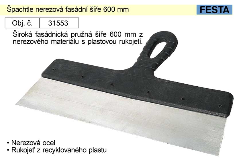 Špachtle nerezová fasádní šíře 600 mm 0.47 Kg NÁŘADÍ Sklad2 31553
