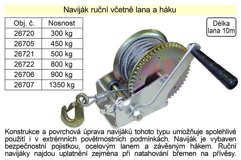 Naviják ruční včetně lana a háku, nosnost  500kg 3.419 Kg NÁŘADÍ Sklad2 26721