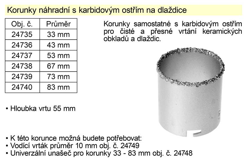 Korunka náhradní 83 mm s karbidovým ostřím na dlaždice 0.194 Kg NÁŘADÍ Sklad2 24740
