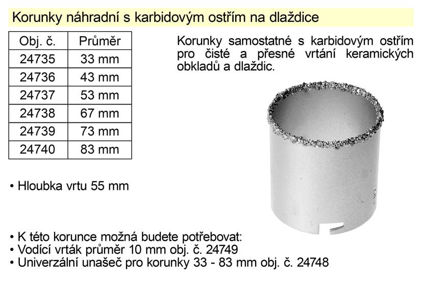 Korunka náhradní 73 mm s karbidovým ostřím na dlaždice 0.1945 Kg NÁŘADÍ Sklad2 24739 1