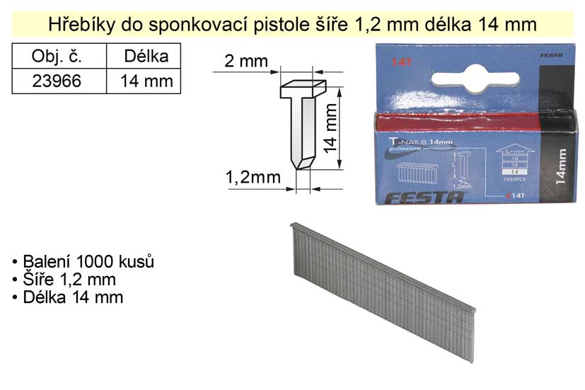 Hřebíky do sponkovačky šíře 1,2 mm délka 14 mm balení 1000 kusů 0.13 Kg NÁŘADÍ Sklad2 23966 2