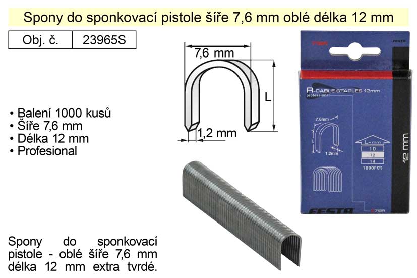 Spony do sponkovačky oblé šíře 7,6 mm délka 12 mm balení 1000 kusů 0.137 Kg NÁŘADÍ Sklad2 23965 6