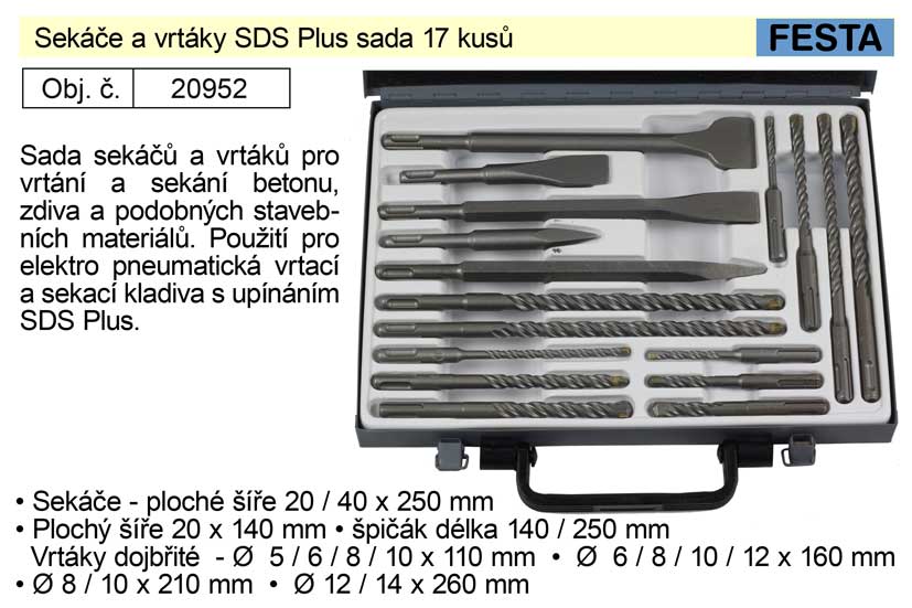 Sekáče a vrtáky SDS Plus sada 17 kusů 3.528 Kg NÁŘADÍ Sklad2 20952