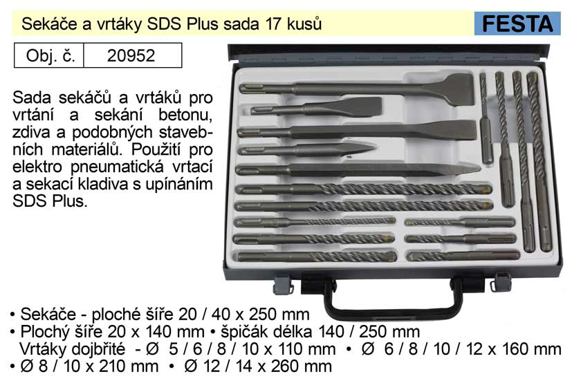 Sekáče a vrtáky SDS Plus sada 17 kusů 3.528 Kg NÁŘADÍ Sklad2 20952 2