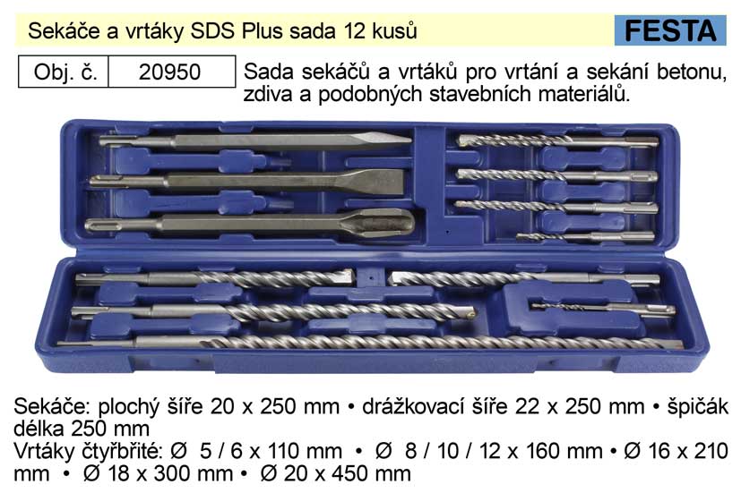 Sekáče a vrtáky SDS Plus sada 12 kusů 2.404 Kg NÁŘADÍ Sklad2 20950