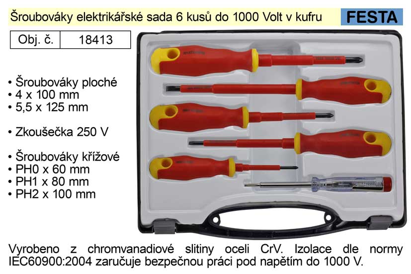 Šroubováky elektrikářské sada 6 kusů izolované do 1000 V v kufru 0.6765 Kg NÁŘADÍ Sklad2 18413 1