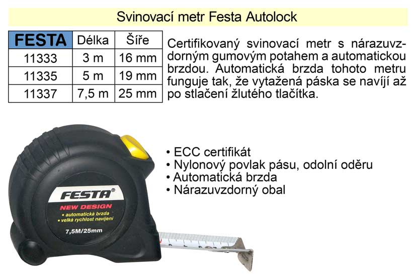 Metr svinovací Festa Autolock délka  7,5 m 0.303 Kg NÁŘADÍ Sklad2 11337 6