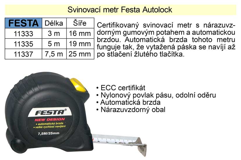 Metr svinovací Festa Autolock délka  3 m 0.106 Kg NÁŘADÍ Sklad2 11333
