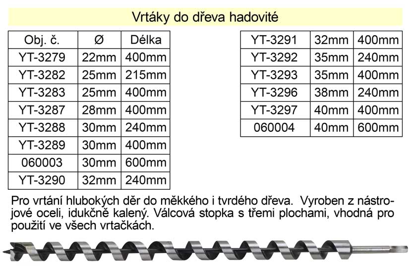 Vrták do dřeva hadovitý samostatný 40x600mm 1.9 Kg NÁŘADÍ Sklad2 060004