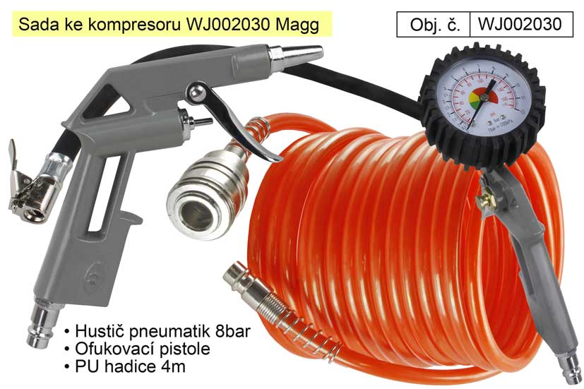 Sada ke kompresoru Magg WJ002030 splničem pneumatik a dalším příslušenstvím, pneuhustič 1.05 Kg NÁŘADÍ Sklad2 WJ002030
