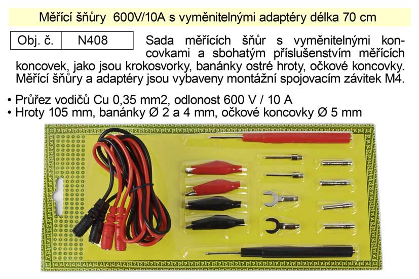 Měřící šňůry  600V/10A s vyměnitelnými adaptéry Kg NÁŘADÍ Sklad2 N408