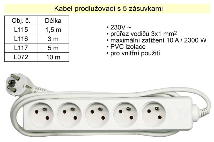 Prodlužovací kabel 5 zásuvrek délka  5 m Kg NÁŘADÍ Sklad2 L117